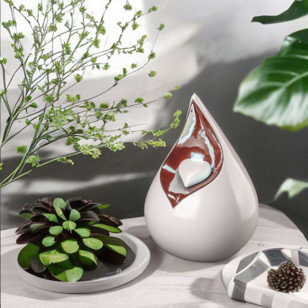 Keramische urn - Celest druppel wit met hart medium - 1,90 Liter - Afbeelding 3