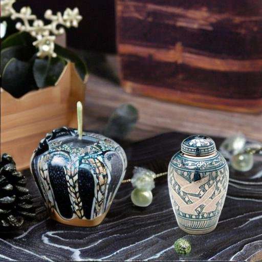 Metalen urn - Vogels groen/zilver keepsake - 0,05 Liter - Afbeelding 2