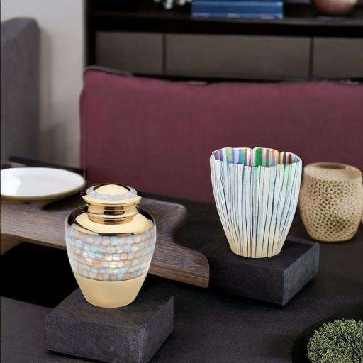 Metalen urn - Traditioneel goud steen groot - 3,20 Liter - Afbeelding 3