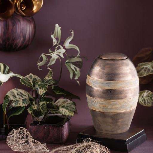 Keramische urn - Pottery Bonny metallic/bruin groot - 4 Liter - Afbeelding 2