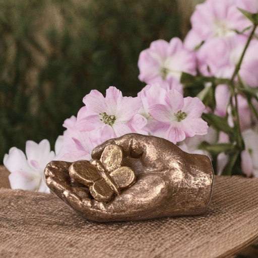 Keramische urn - Troost Hand met Vlinder koperkleur - 0,05 Liter - Afbeelding 3