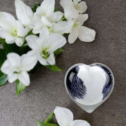 Glazen urn - Memorie Pebble Hart zwart/wit - 0,02 Liter - Afbeelding 3