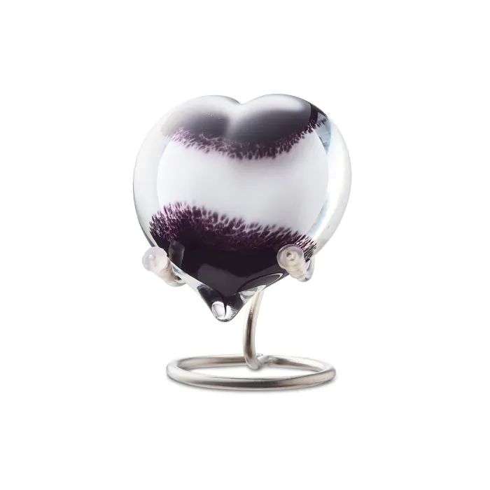 Glazen urn - Memorie Pebble Hart zwart/wit - 0,02 Liter - Afbeelding 4