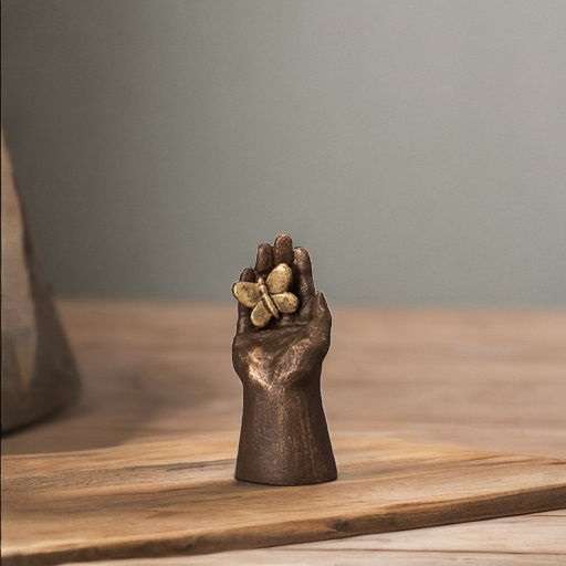 Keramische urn - Handje met Vlinder brons - 0,10 Liter - Afbeelding 3