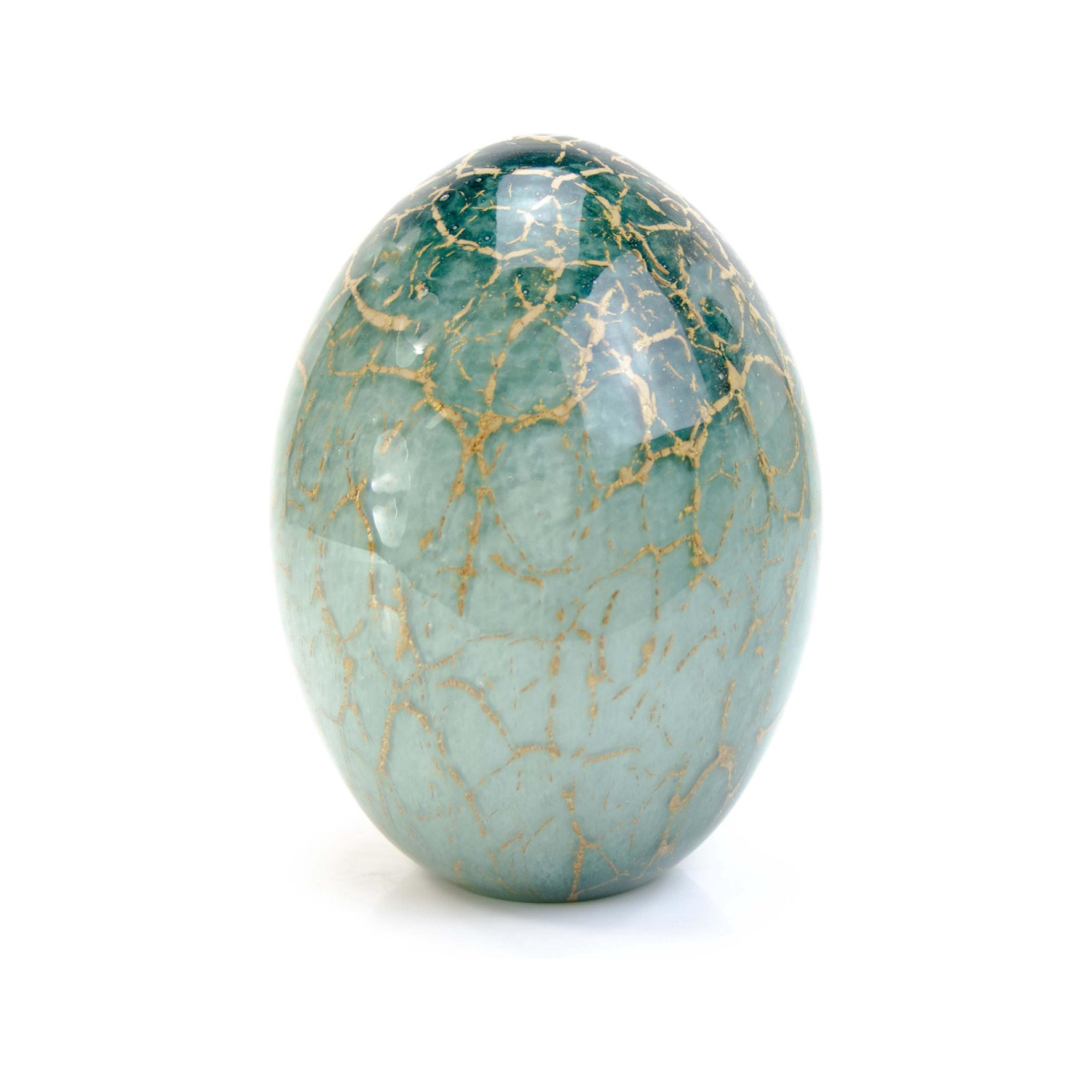 Glazen urn - Ovaal groen met bladgoud groot - 1,60 Liter