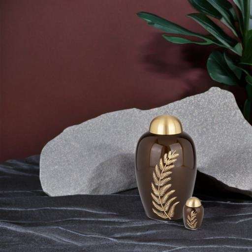Metalen urn - Varenblad bruin/goud keepsake - 0,05 Liter - Afbeelding 2