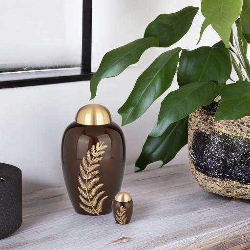 Metalen urn - Varenblad bruin/goud keepsake - 0,05 Liter - Afbeelding 3