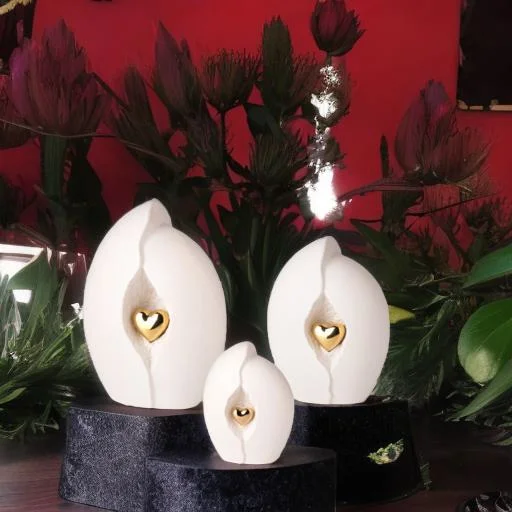 Keramische urn - Mastaba Ceramika wit met gouden hart klein - 0,80 Liter - Afbeelding 5