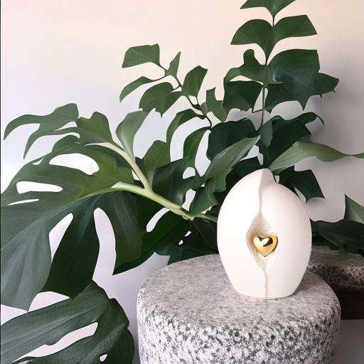 Keramische urn - Mastaba Ceramika wit met gouden hart klein - 0,80 Liter - Afbeelding 2