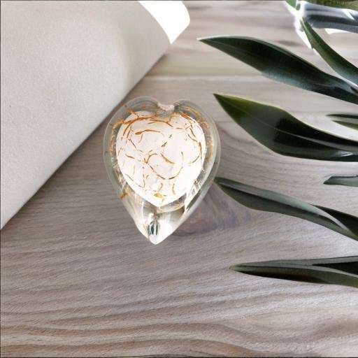 Glazen urn - Knuffelhartje wit met bladgoud - 0,15 Liter - Afbeelding 3