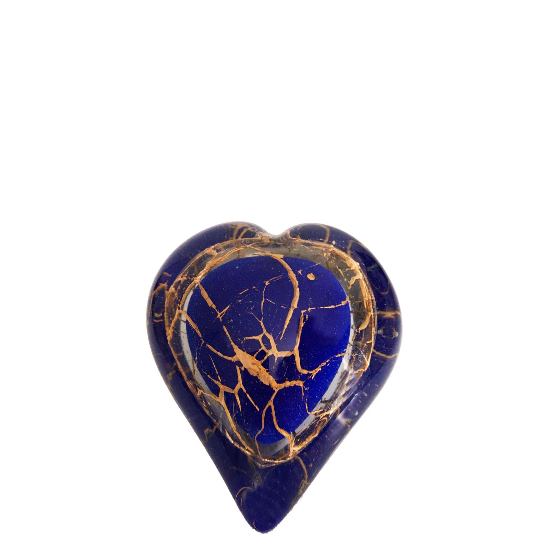 Glazen urn - Knuffelhartje blauw met bladgoud - 0,15 Liter