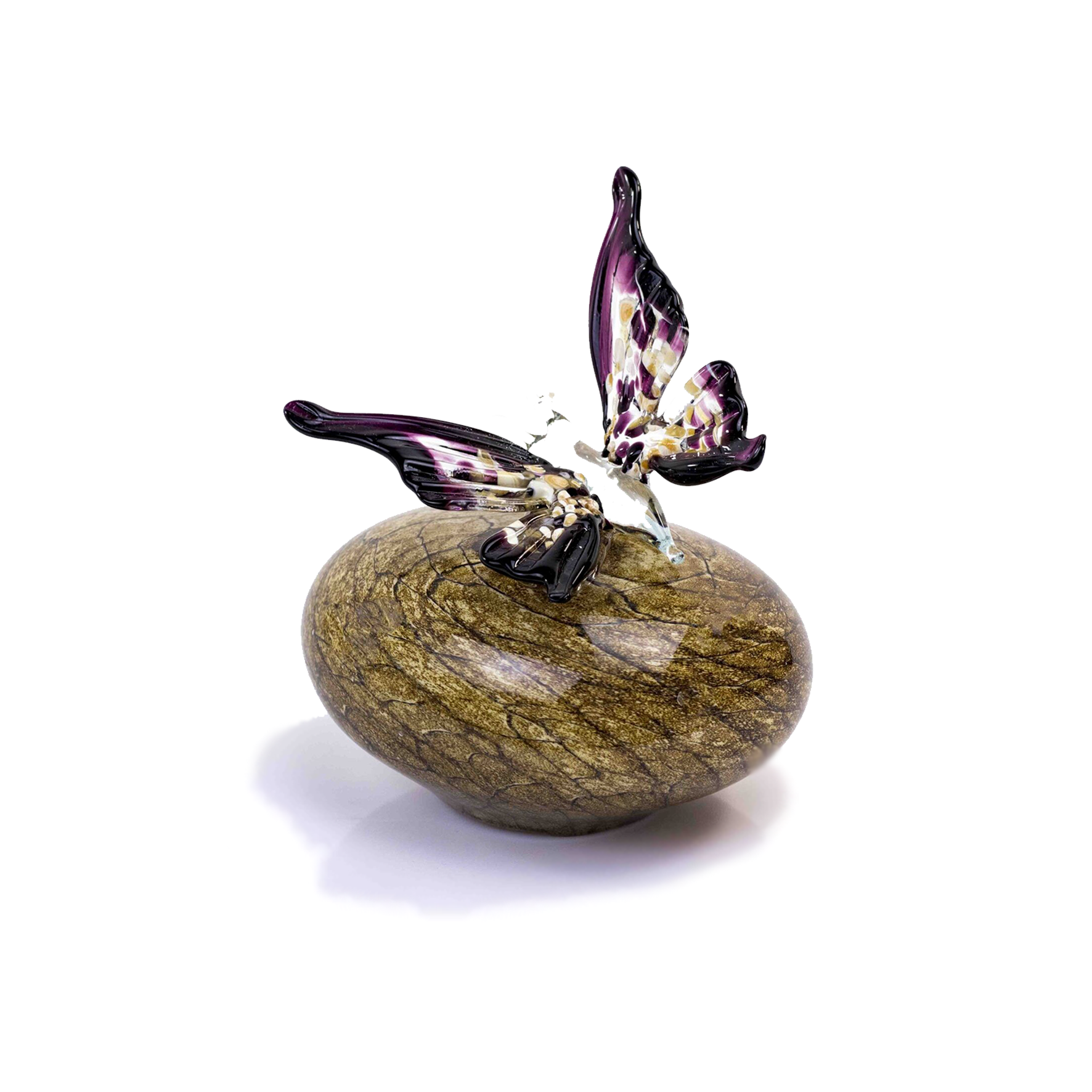 Glazen urn - Kei met vlinder paars - 0,15 Liter