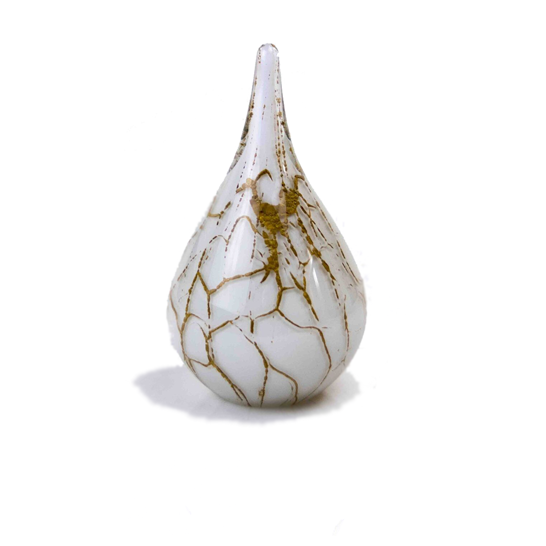 Glazen urn - Druppel wit met bladgoud klein - 0,40 Liter