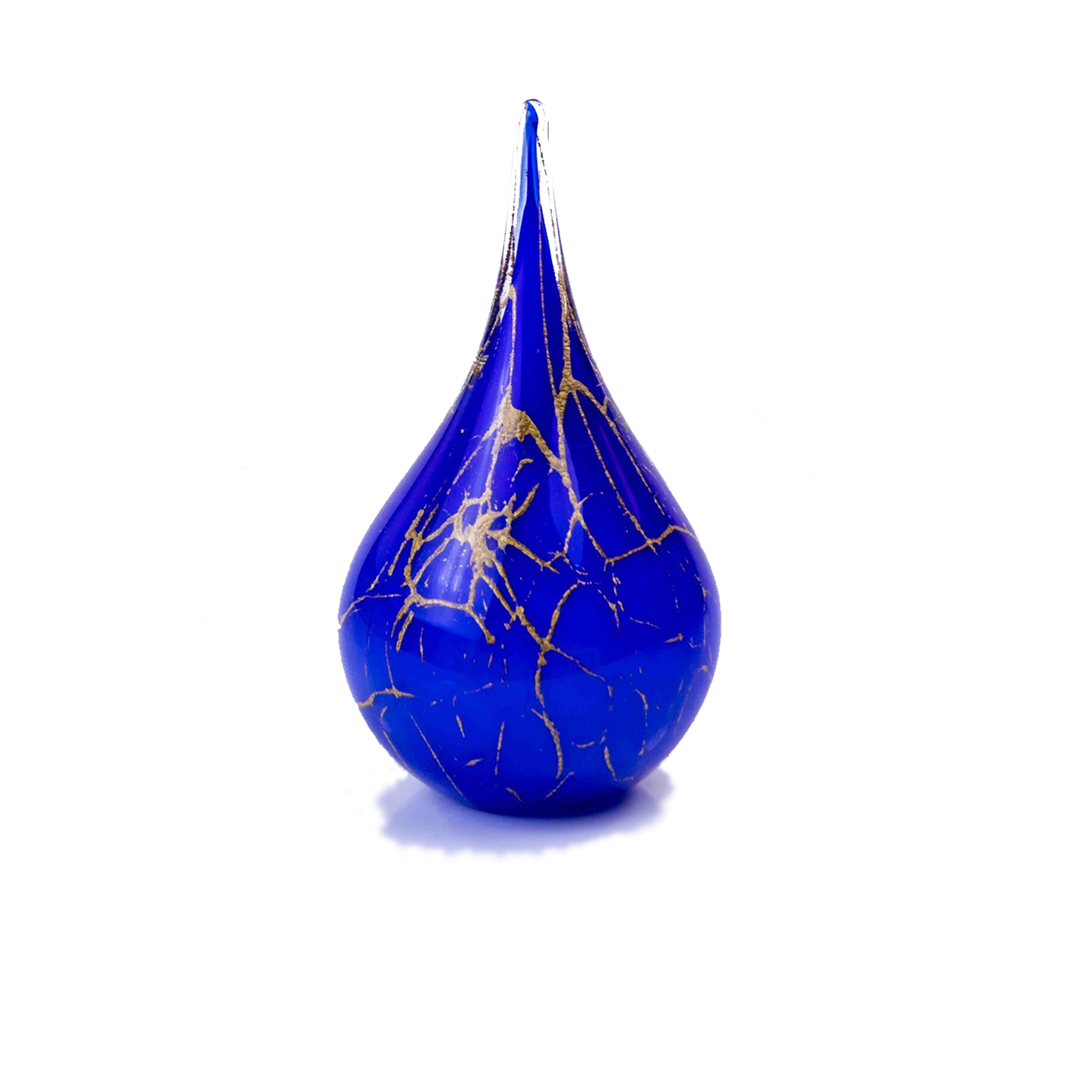 Glazen urn - Druppel blauw met bladgoud klein - 0,40 Liter