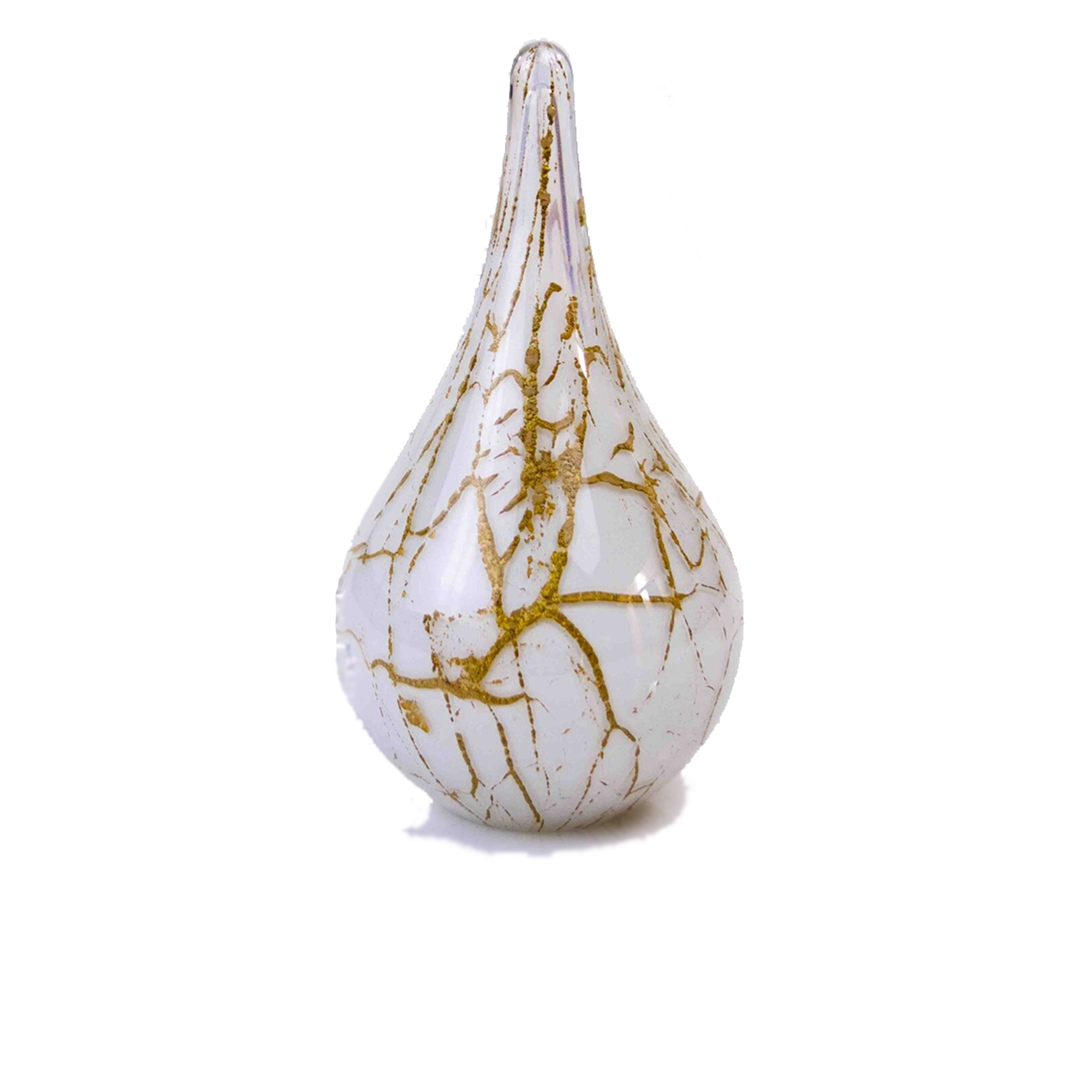 Glazen urn - Druppel wit met bladgoud groot - 0,60 Liter