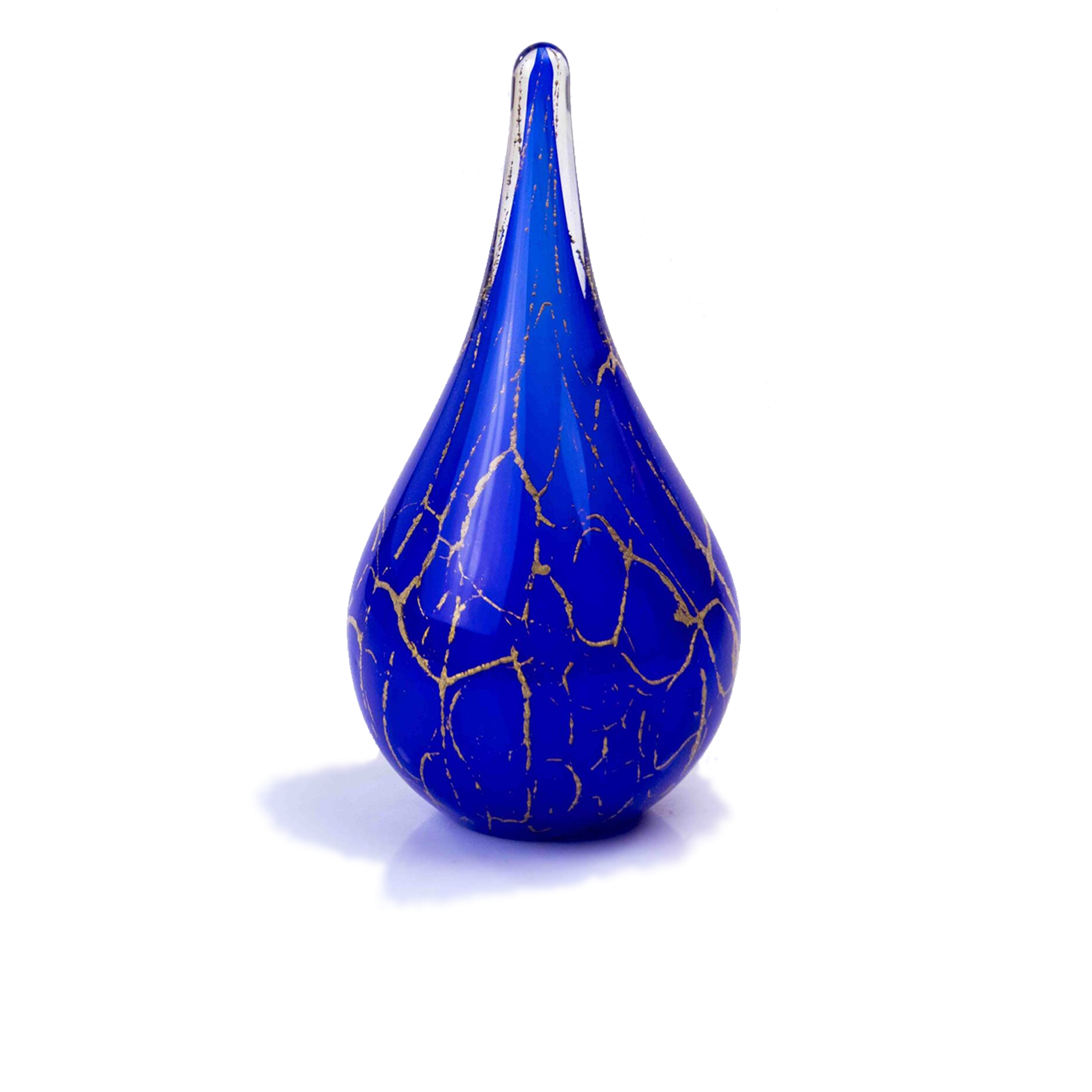 Glazen urn - Druppel blauw met bladgoud groot - 0,60 Liter
