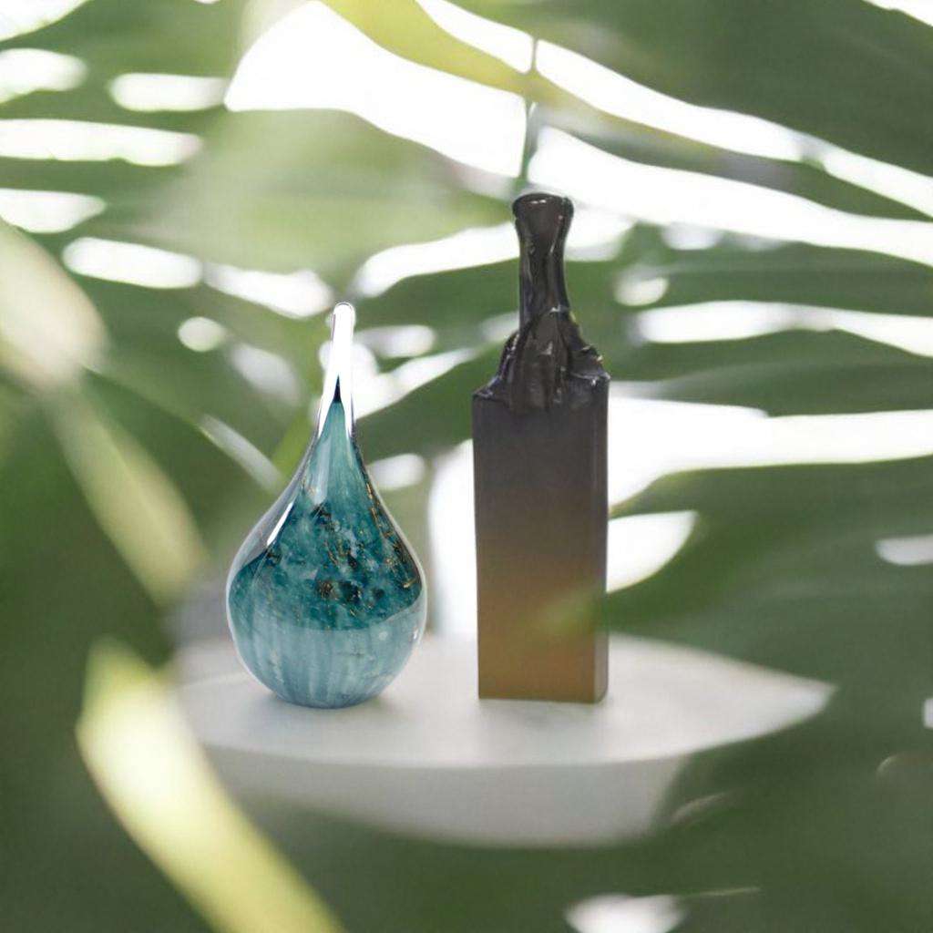 Glazen urn - Druppel groen met bladgoud groot - 0,60 Liter - Afbeelding 3