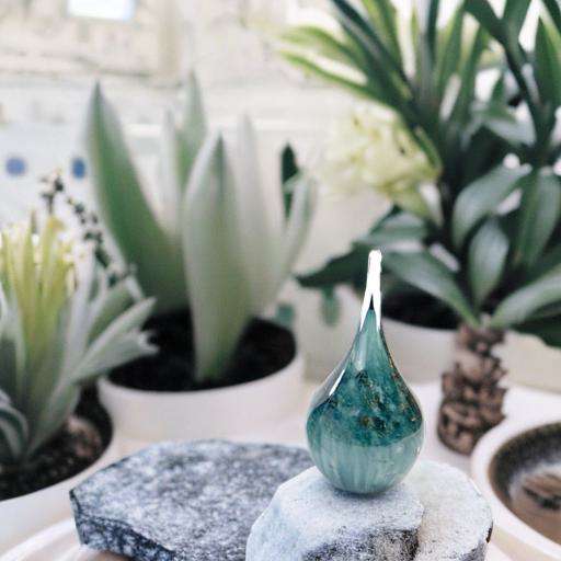 Glazen urn - Druppel groen met bladgoud groot - 0,60 Liter - Afbeelding 2