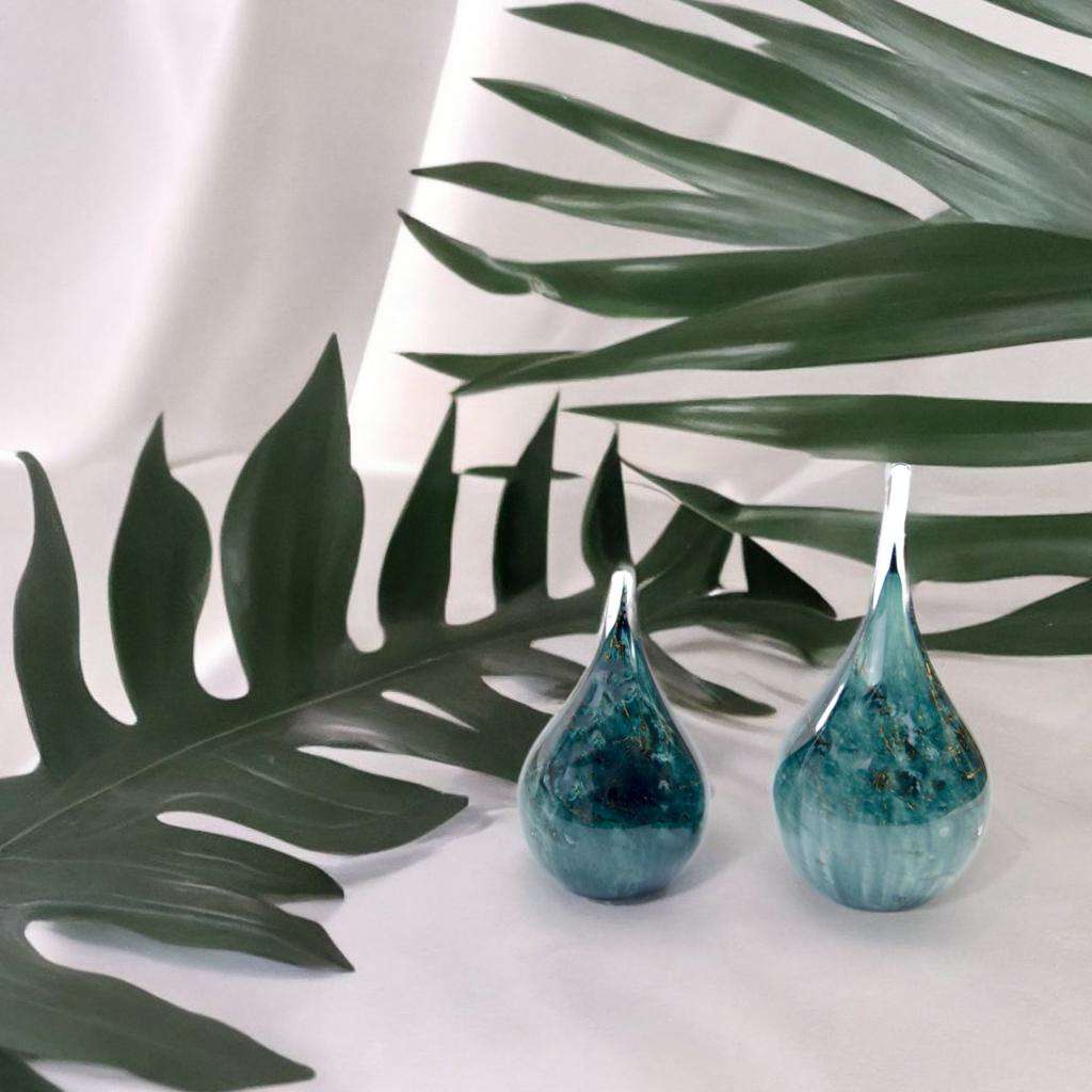 Glazen urn - Druppel groen met bladgoud groot - 0,60 Liter - Afbeelding 4