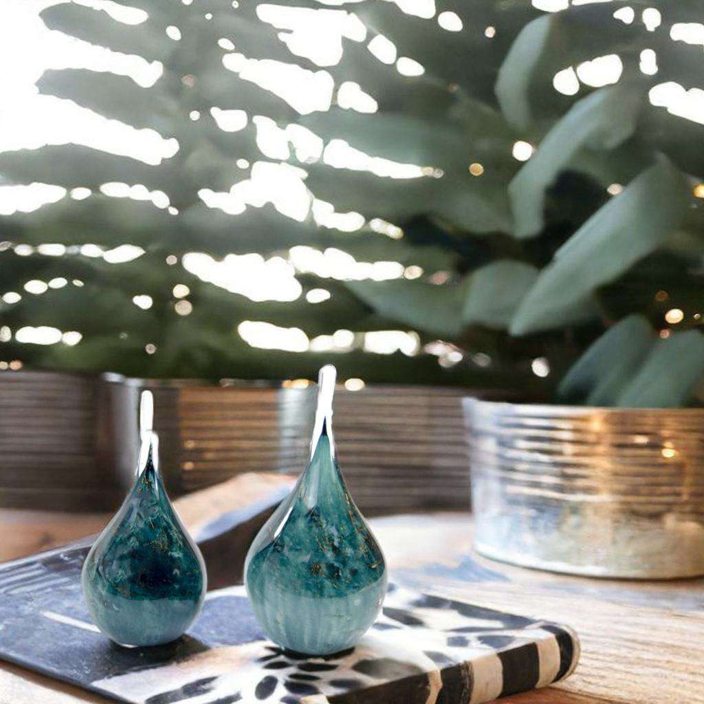 Glazen urn - Druppel groen met bladgoud groot - 0,60 Liter - Afbeelding 5