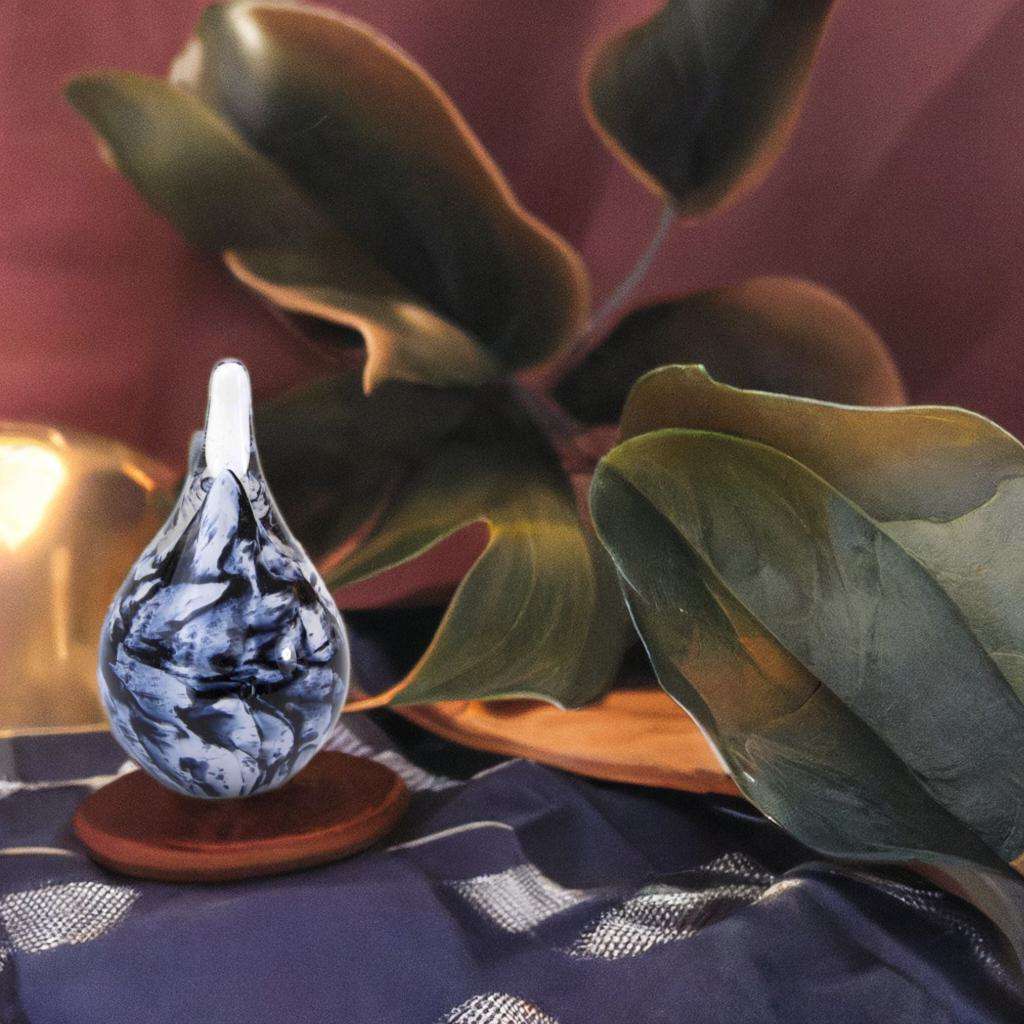 Glazen urn - Druppel zwart/wit klein - 0,40 Liter - Afbeelding 2