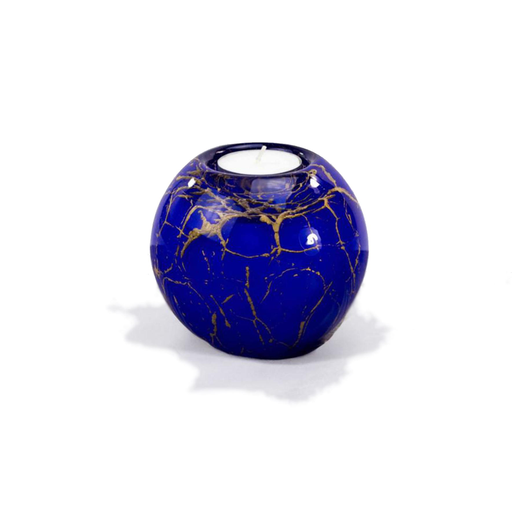 Glazen urn - Waxinelichtje blauw met bladgoud - 0,20 Liter