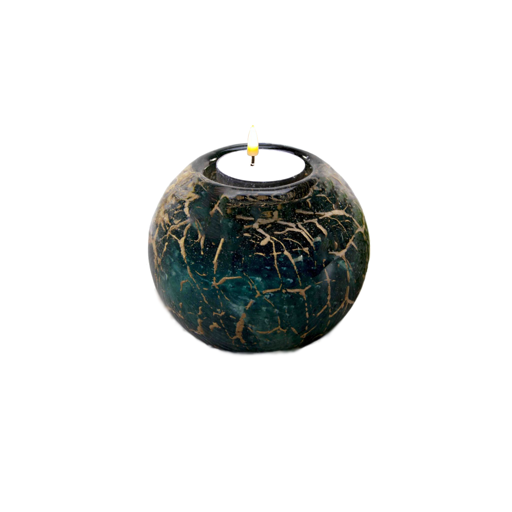 Glazen urn - Waxinelichtje groen met bladgoud - 0,20 Liter