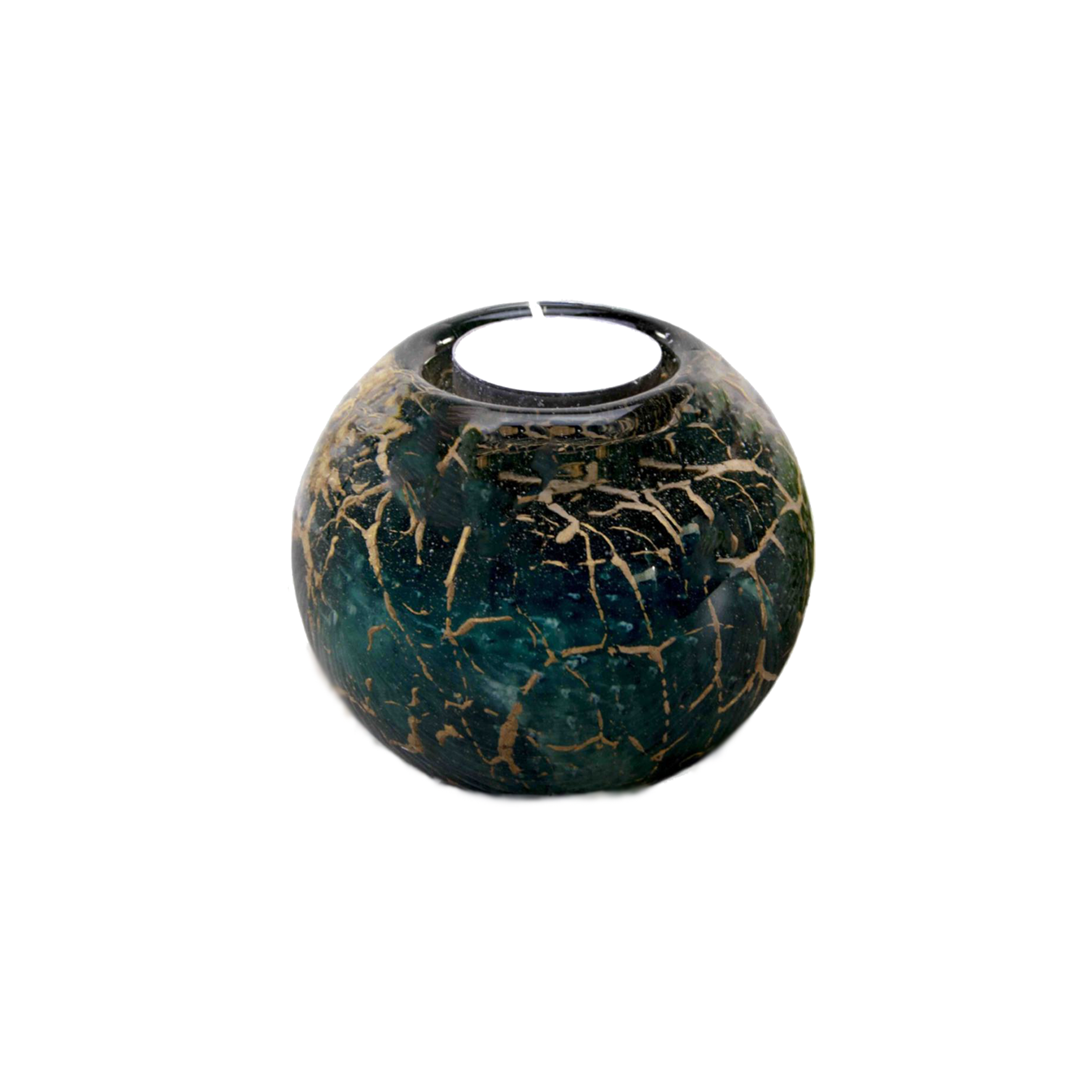 Glazen urn - Waxinelichtje groen met bladgoud groot - 0,40 Liter