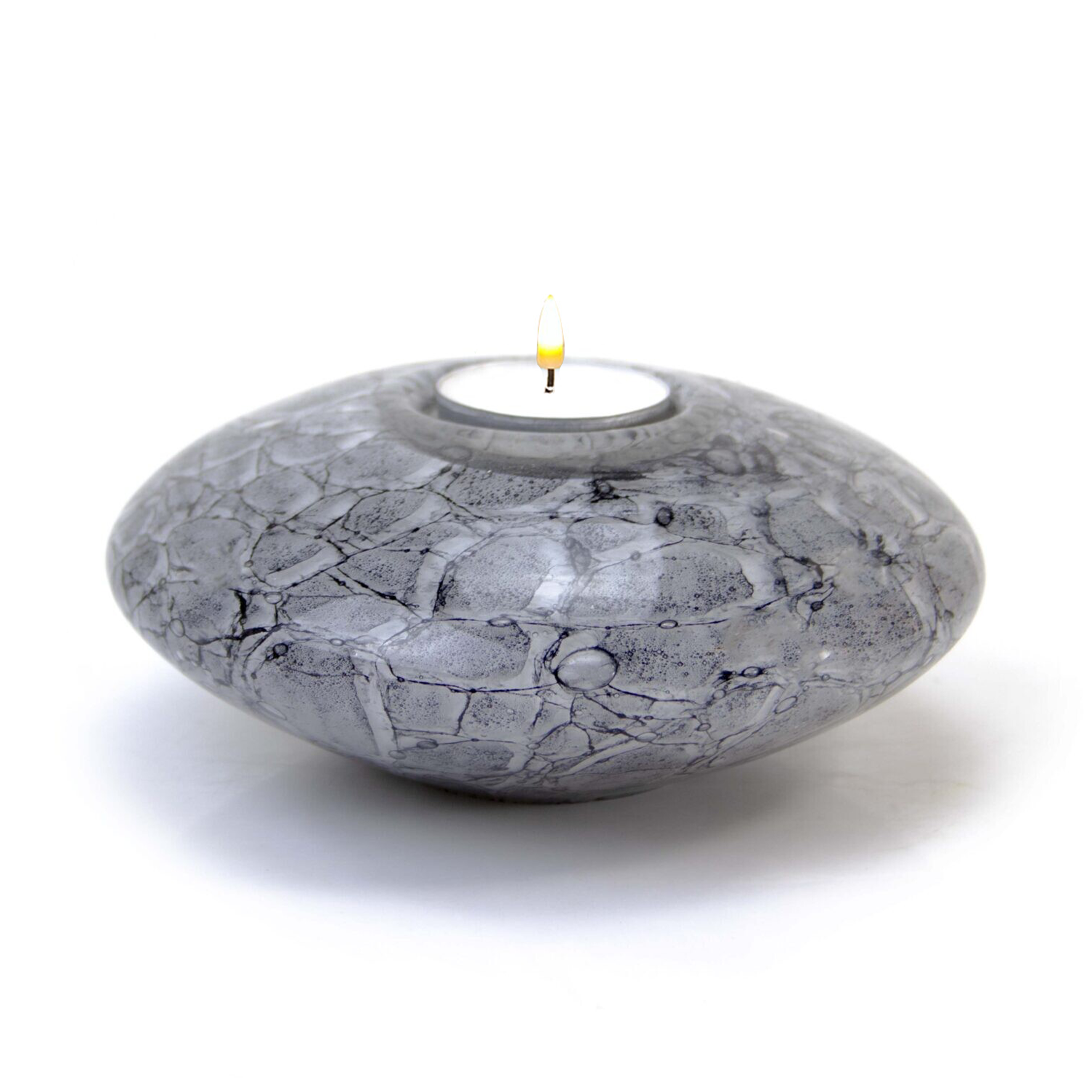Glazen urn - Disk met waxinelichtje grijs klein - 0,40 Liter