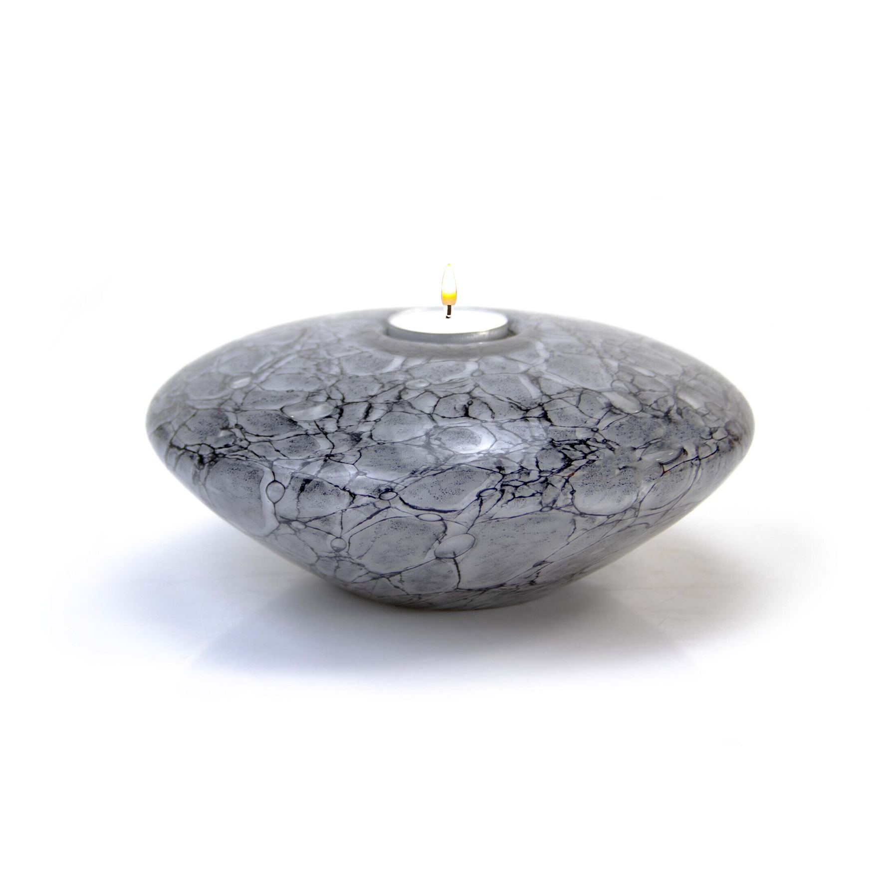 Glazen urn - Disk met waxinelichtje grijs groot - 1 Liter