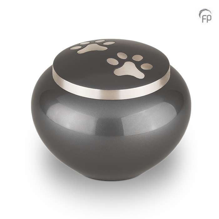 Metalen urn - Hondenpootjes grijs/zilver groot - 1,25 Liter