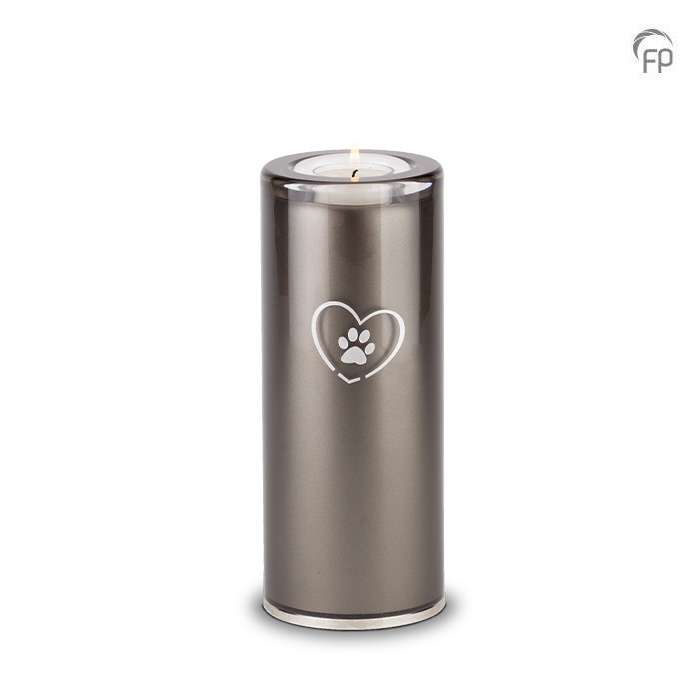 Glazen dierenurn - Kaarshouder grijs medium - 0,90 Liter