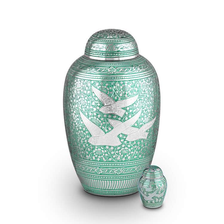 Metalen urn - Vogels groen/zilver keepsake - 0,05 Liter - Afbeelding 4