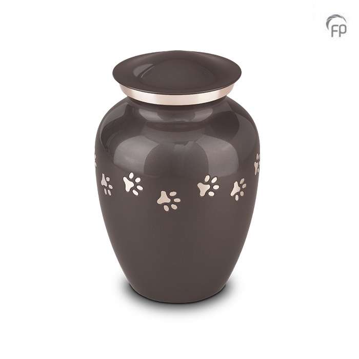 Metalen dierenurn - Traditioneel hondenpootjes grijs groot - 1,40 Liter