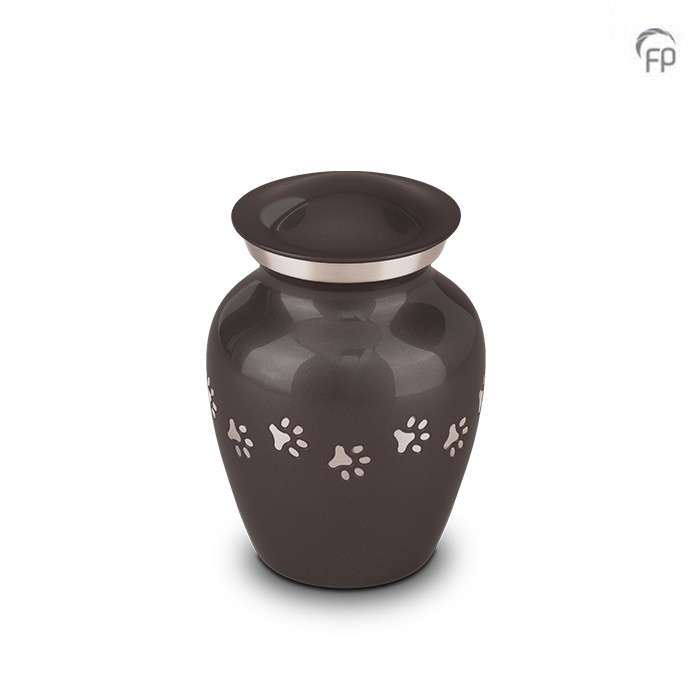 Metalen dierenurn - Traditioneel hondenpootjes grijs klein - 0,45 Liter
