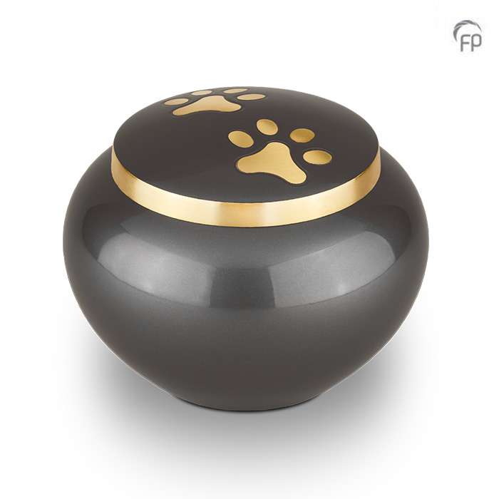 Metalen dierenurn - Gouden hondenpootjes grijs groot - 1,25 Liter
