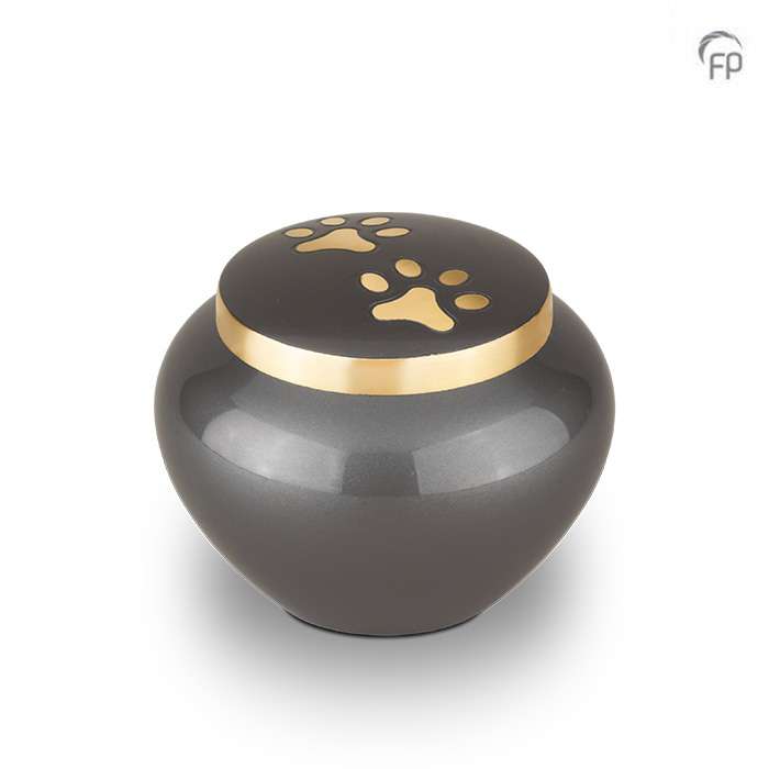 Metalen dierenurn - Gouden hondenpootjes grijs klein - 0,45 Liter