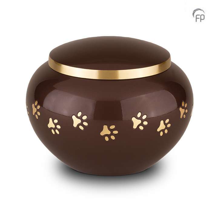 Metalen dierenurn - Gouden hondenpootjes rood groot - 1,25 Liter