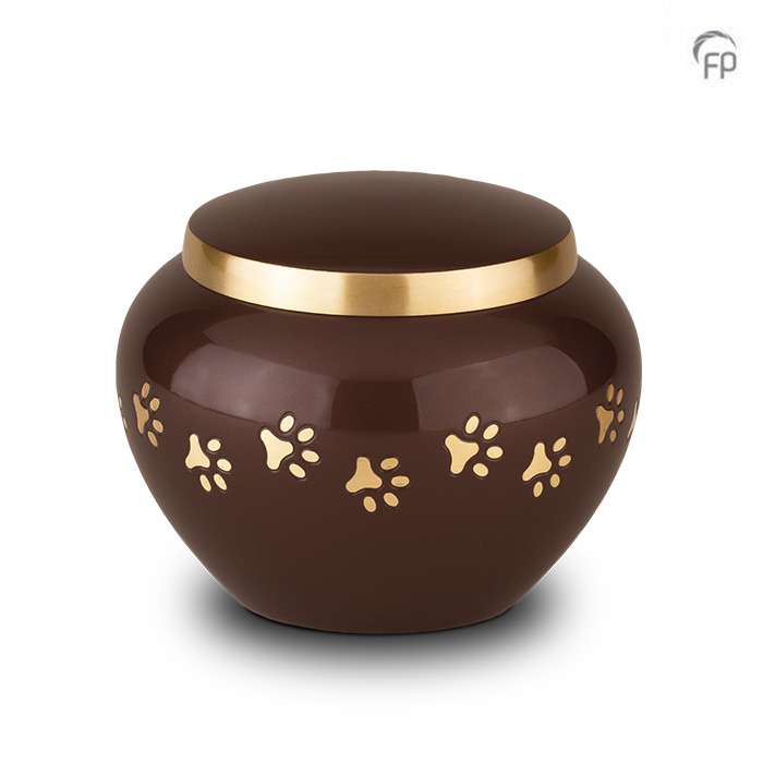 Metalen dierenurn - Gouden hondenpootjes rood medium - 0,70 Liter