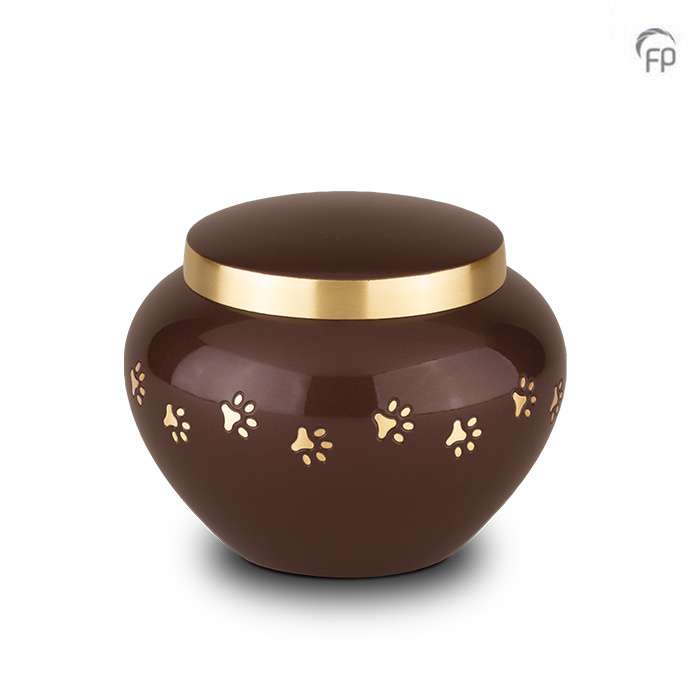 Metalen dierenurn - Gouden hondenpootjes rood klein - 0,45 Liter