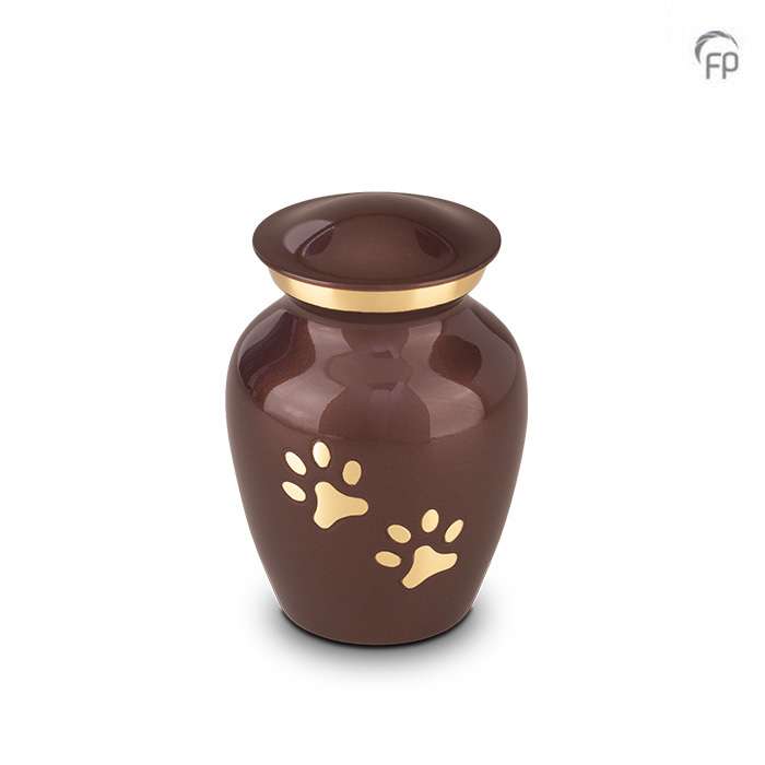 Metalen dierenurn - Traditioneel hondenpootjes rood klein - 0,45 Liter