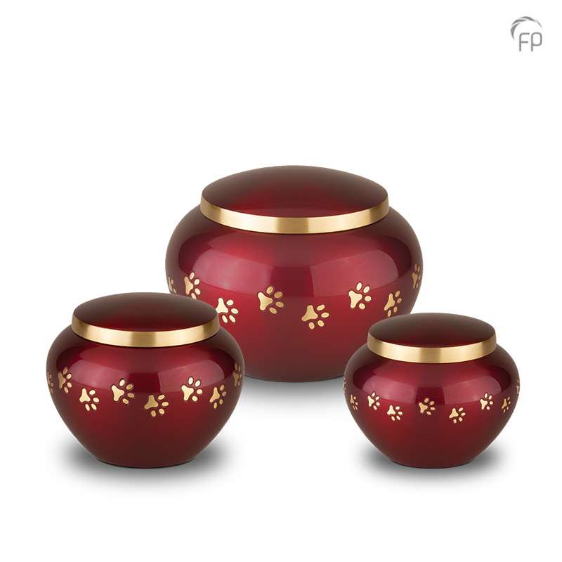 Metalen dierenurn - Gouden hondenpootjes rood groot - 1,25 Liter - Afbeelding 2