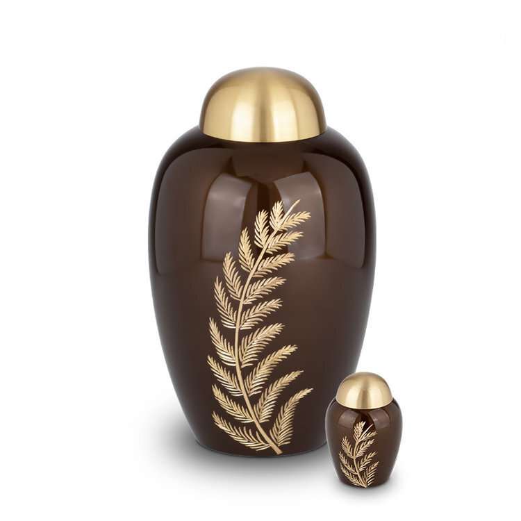 Metalen urn - Varenblad bruin/goud keepsake - 0,05 Liter - Afbeelding 4