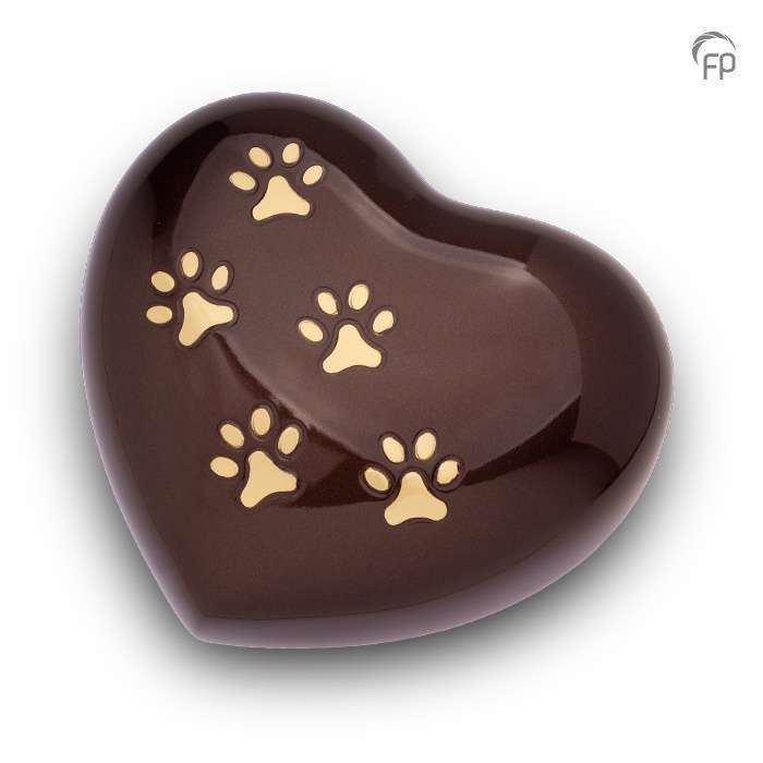 Metalen dierenurn - Hart bruin groot - 0,90 Liter