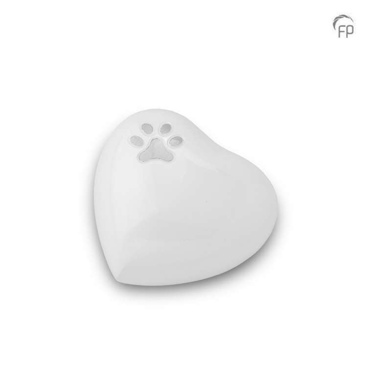 Metalen dierenurn - Hart wit keepsake - 0,08 Liter