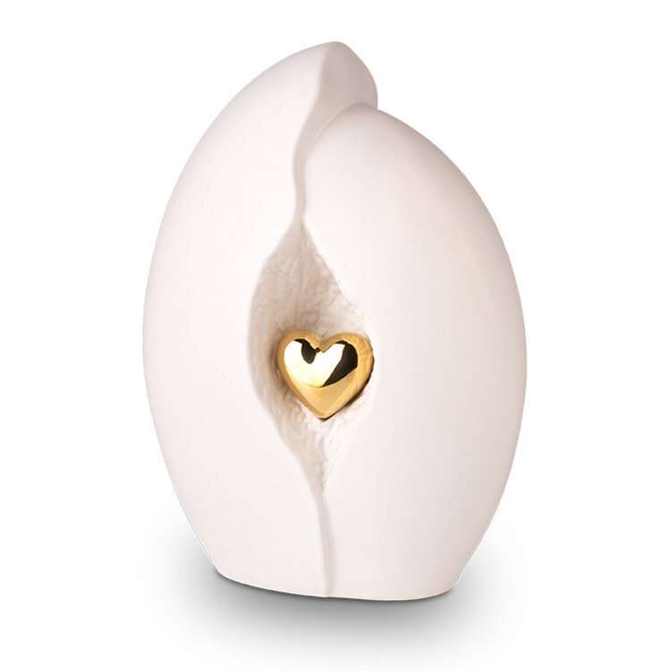 Keramische urn - Mastaba Ceramika wit met gouden hart groot - 3,80 Liter