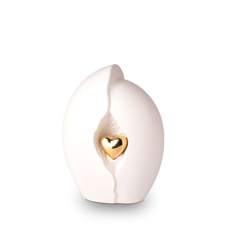 Keramische urn - Mastaba Ceramika wit met gouden hart medium - 2,20 Liter