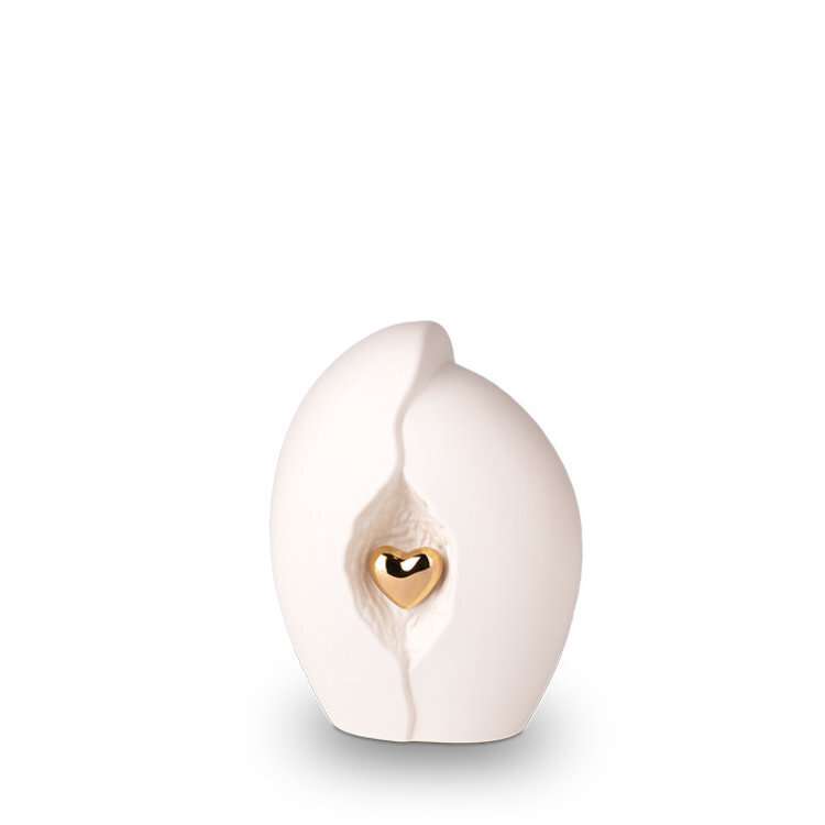 Keramische urn - Mastaba Ceramika wit met gouden hart klein - 0,80 Liter