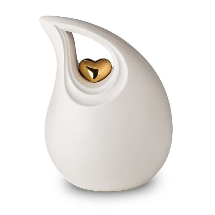 Keramische urn - Mastaba Ceramika druppel wit met gouden hart groot - 3,80 Liter