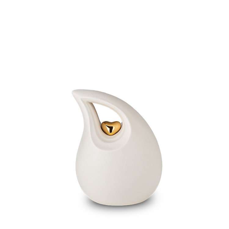 Keramische urn - Mastaba Ceramika druppel wit met gouden hart klein - 0,80 Liter